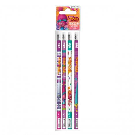 Trolls Pencils With Erasers Pack of 4 £1.29